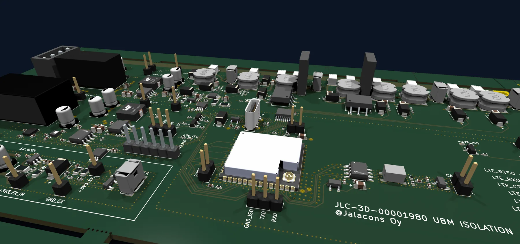 The UBM main board, revision 2.4.1, seen at a low angle
